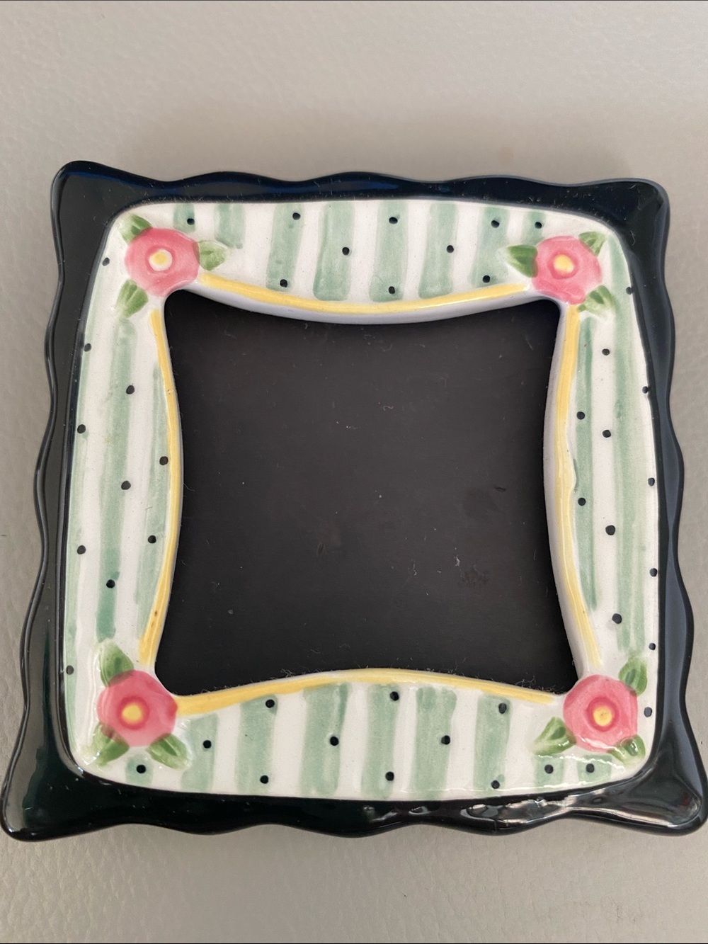 Ceramic Square  picture frame refrigerator magnet with stripes and floral